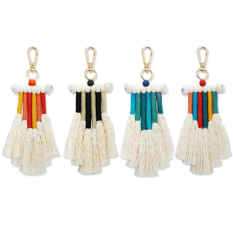 

Boho Weaving Rainbow Keychain Handmade Tassel Bag Charm Jewelry Gift Car Hanging Pendent For Friends Decorative Objects & Figurines