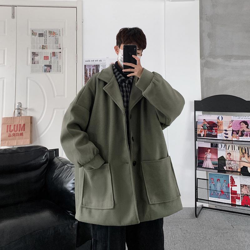 

Trench Coat Men Short Korean Version Of The Trend Handsome Thickening Casual 2021 Winter Men's Woolen Jacket Coats, Black