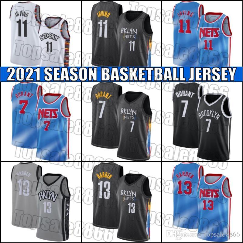 

Brooklyn Nets Jersey Kevin 7 Durant Kyrie 11 Basketball Irving Jerseys James 13 Harden Jersey 2021 City Blue Black ZXCB265A, Black;red