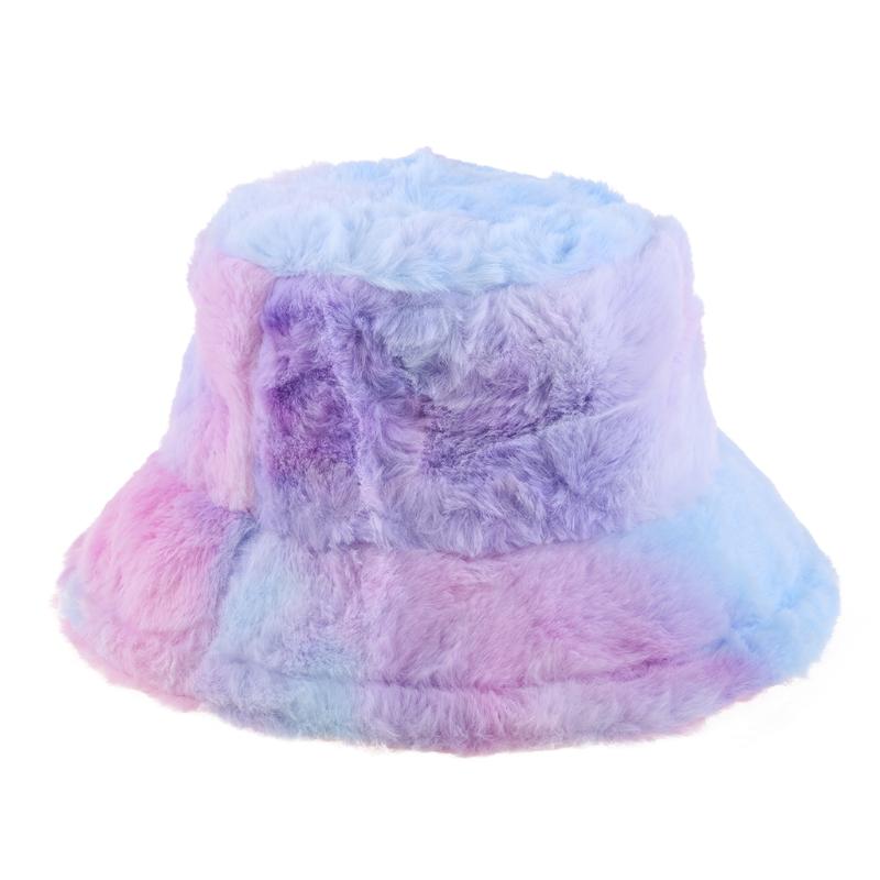 

Wide Brim Hats Women Winter Rainbow Bucket Hat Fluffy Plush Thick Warm Fisherman