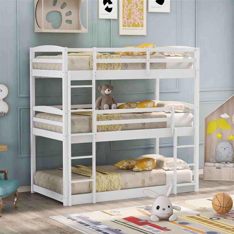 

US Stock Bedroom Furniture Twin over Triple Bunk Bed,White SM000507AAK a302611