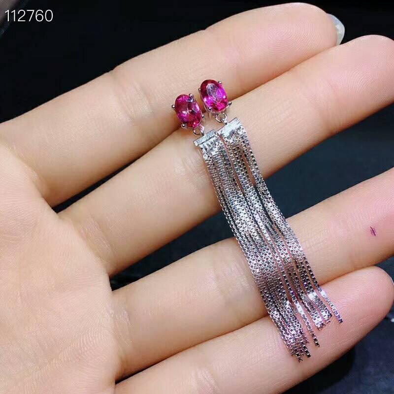 

Dangle & Chandelier [MeiBaPJ] Natural Deep Pink Topaz Long Tassels Earrings Real 925 Silver Drop Fine Charm Jewelry For Women