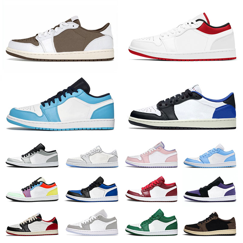 

Top Quality Jumpman 1 1s Low Mens Womens Basketball Shoes Trainers Unc Designer TS x Fragment Reverse Mocha Purple Magenta Wolf Grey Hyper Royal Sports Sneakers, 36-45 university red black