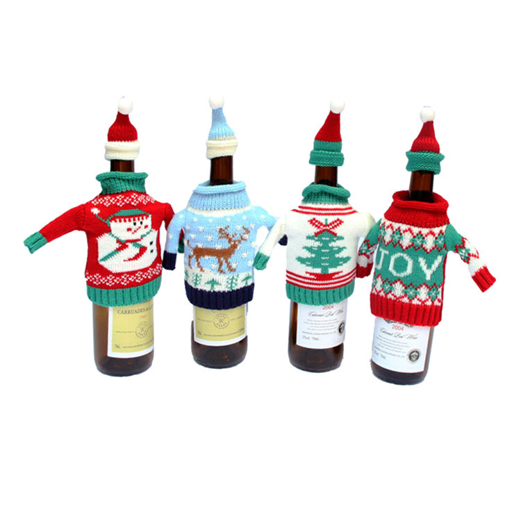 

Fashion Clubs Christmas Wine Bottle Knitted Ugly Sweater Covers Dress Set Santa Wines BottlesBags xmas Party Decorations WY1393