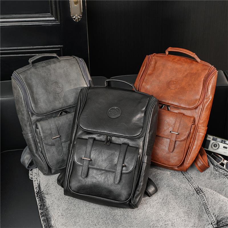 

Backpack Large-capacity Men Vinatage Fashion PU Leather Men's Backpacks Computer Bag Travel Student School 2022, Black