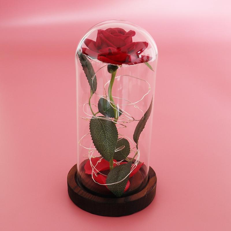 

Rose Lasts Forever Party Decoration with Led Lights in Glass Dome Valentine's Day Wedding Anniversary Birthday Gifts