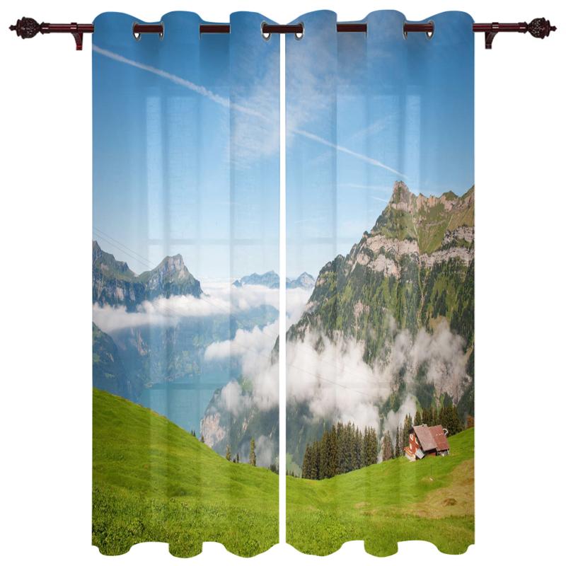 

Luxury Modern Window Curtains Grassland Houses Nature Bedroom Living Room Dining Decoration Translucent Beautiful Curtain & Drapes