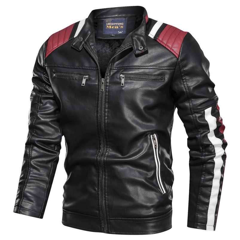 

Autumn Winter Men's Leather Jacket Casual Fashion Stand Collar Motorcycle Jacket Men Slim Style Quality Leather Jacket Men 211111, Red
