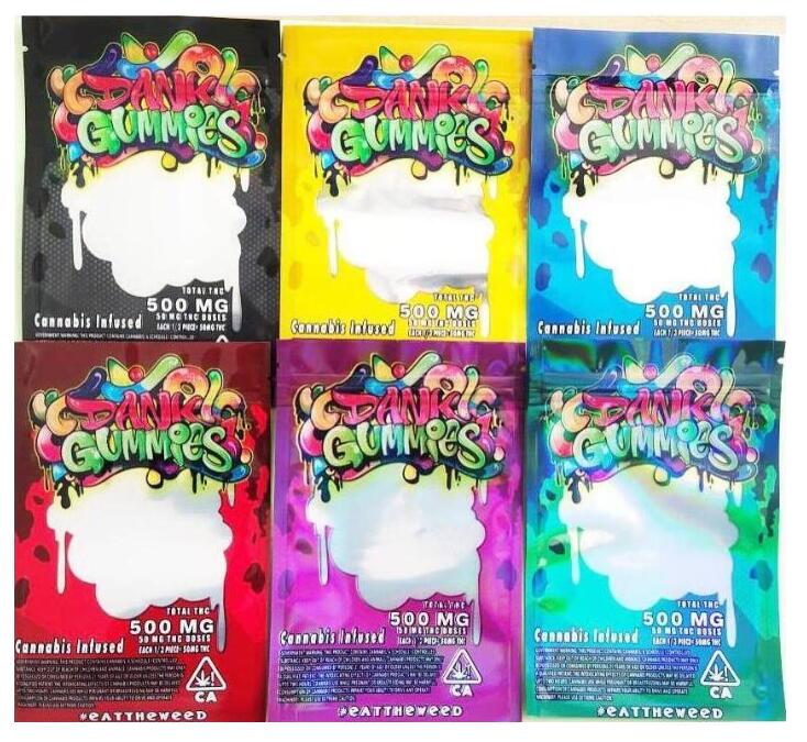 

Custom New Dank Gummies Mylar Bag packaging 500mg Total 710 Edibles Package Red Green Blue Purple coldfgdfhfg