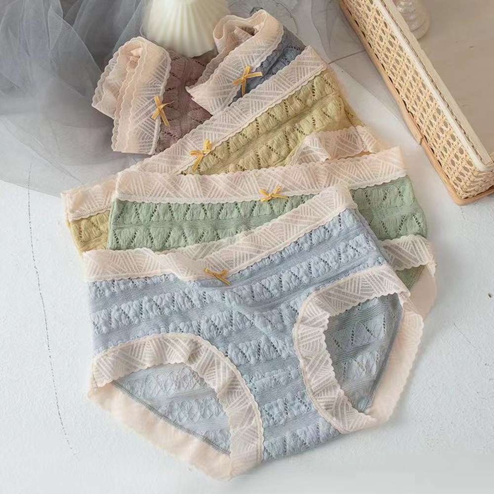 

Lace underwear cute sweet bubble pants traceless breathable comfortable cotton mid waist women's, Black;white