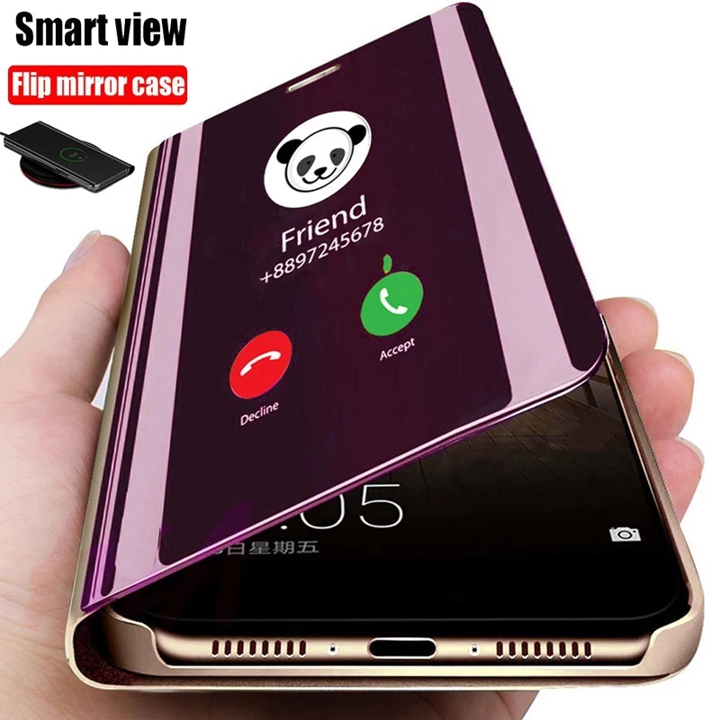 

Luxury Mirror Flip Phone Cases For Samsung Galaxy S23 Ultra A54 A34 A14 A73 A53 A33 A23 A13 LTE A72 A52 A52s A32 A22 A12 M53 M33 M23 M13 Clear View Stand Protective Shell, Black