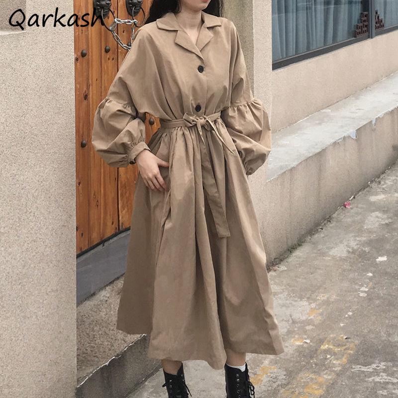 

Women's Trench Coats Women Single Breasted Long Style Vintage A-line Sweet Japanese Autumn Outwear College Leisure Chic Femme Elegant Tender, Tan;black