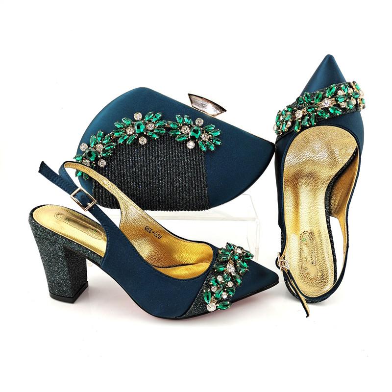 

Dress Shoes Wonderful Avocado High Heel 9CM Women Match Bag With Rhinestone Decoration African Pumps And Handbag Set QSL028, Gold