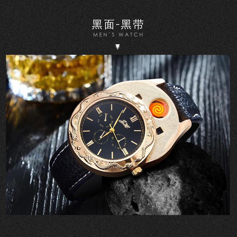 

Wristwatches 2021 USB Charging Lighter Watch Dragon Date Clock Flameless Windproof Cigarette Lighters Rechargeable Electronic Men Watches, White