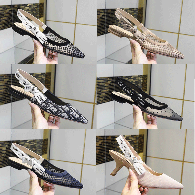 

Letter Bow High Heel Shoes Women Runway Pointed Toe Low Heels Shoe Woman Gladiaor Sandals Lady Brand Design Mesh Flat sneakers J1SA#, Black