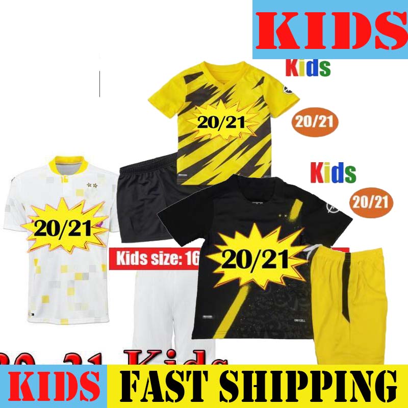 

KIDS KIT 20 21 Dortmund Borussia REUS Guerreiro Jerseys SOCCER 2021 Blackout SANCHO HUMMELS HAALAND sport shirt BRANDT child, Black;yellow