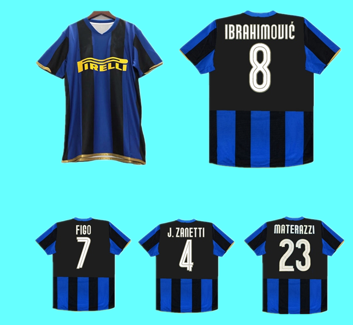 

2008 2009 inter retro soccer jersey 08 09 Ibrahimovic Figo Stankovic CAMBIASSO vintage classic vintage football shirt, Home jersey