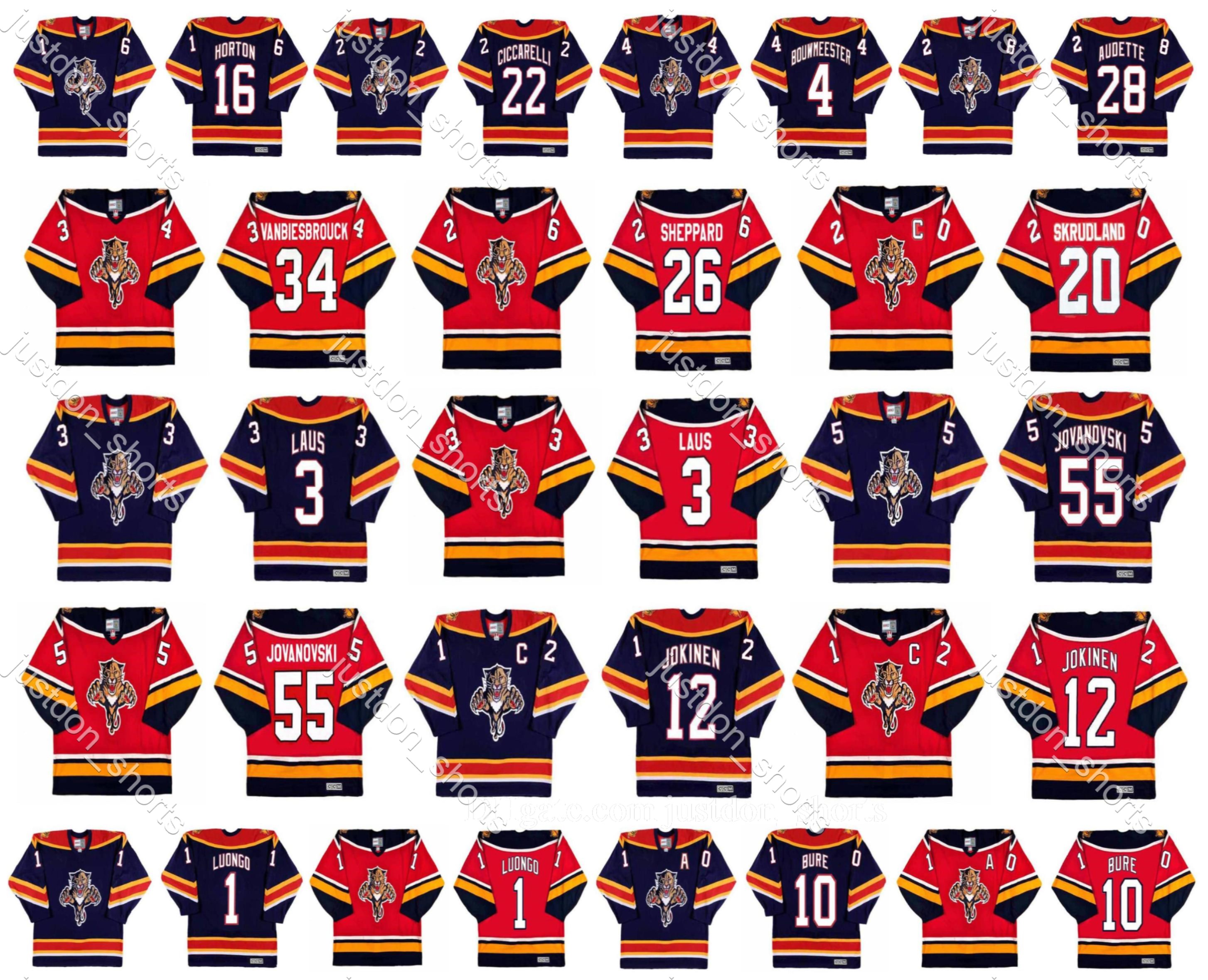 

Vintage Florida Panthers Jerseys 1 Roberto Luongo 10 PAVEL BURE 34 John Vanbiesbrouck 26 RAY SHEPPARD 20 BRIAN SKRUDLAND CCM Retro Hockey, Shows