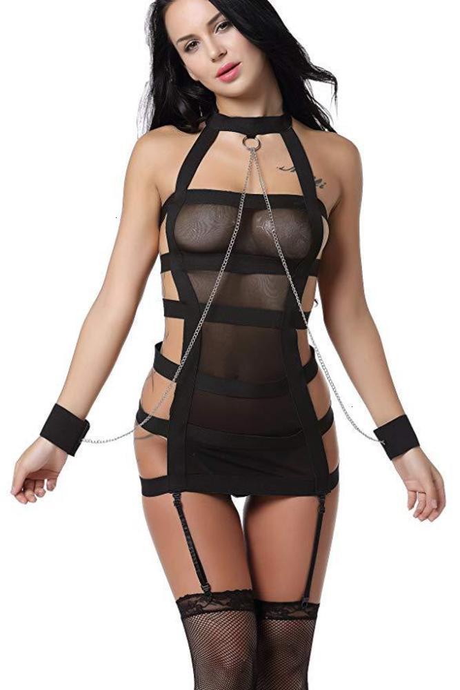 

New sexy bandage perspective mesh belt chain, Black;white