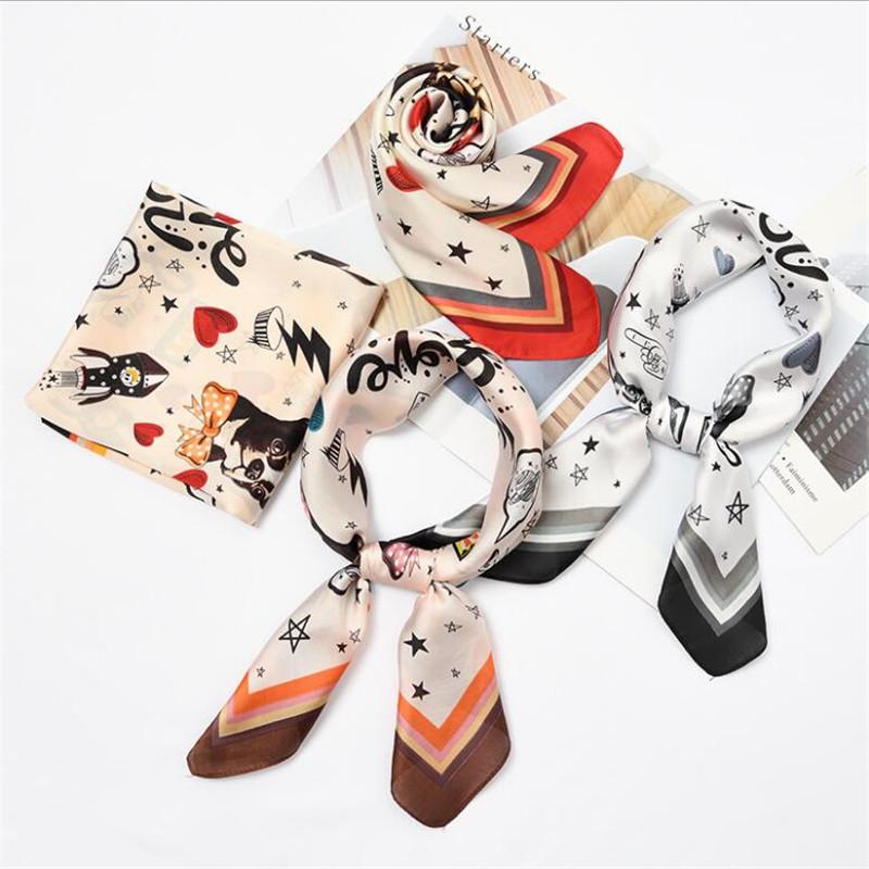 

Scarves Women Scarf Silk Wrap Elegant Animal Floral Print Cute Cat Patchwork Head Neck Hair Tie Band Neckerchief Square