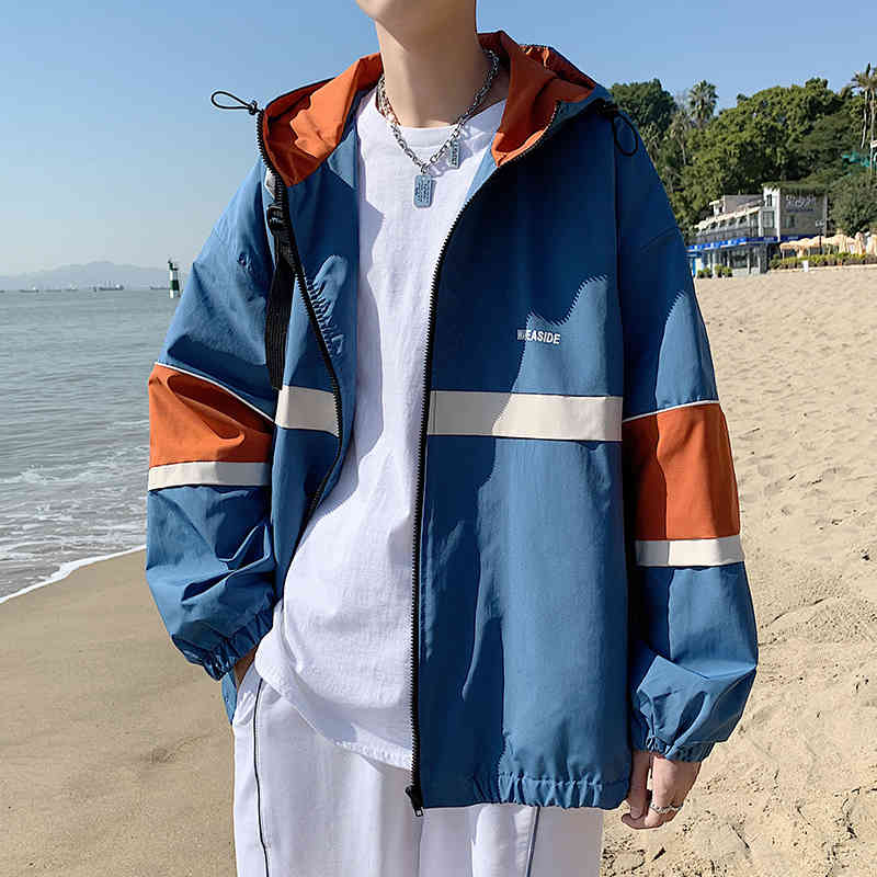 

Men's Jackets Japanese spring jacket, windbreaker jacket with hood and outer zipper SGHB, 1# shoe box