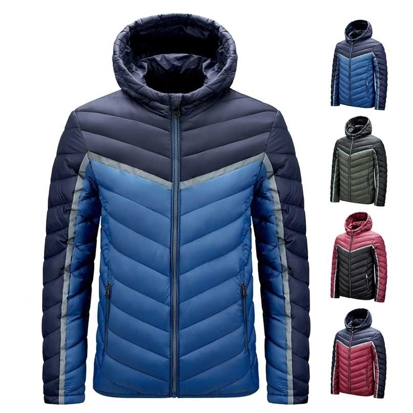 

TFU Men's Winter Casual Windproof Hood Patchwork Warm Parkas Jackets Coat Men Autumn Classic Outfits Thick Parka Jacket 211204, Army