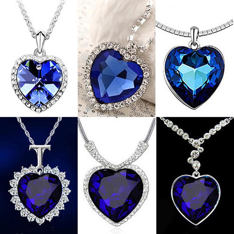 

Pendant Necklaces Oversized Necklace Female The Heart Of Ocean Big Crystal Gem Love Titanic Collarbone Women Girls Gift
