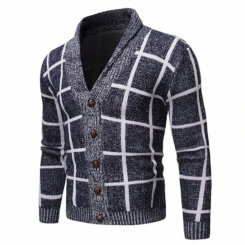 Cardigan pour homme tricoté carrouillé élégant élégant pull à manches longues cardigans V cou chute d'hiver bleu clair gris foncé gris foncé d2as