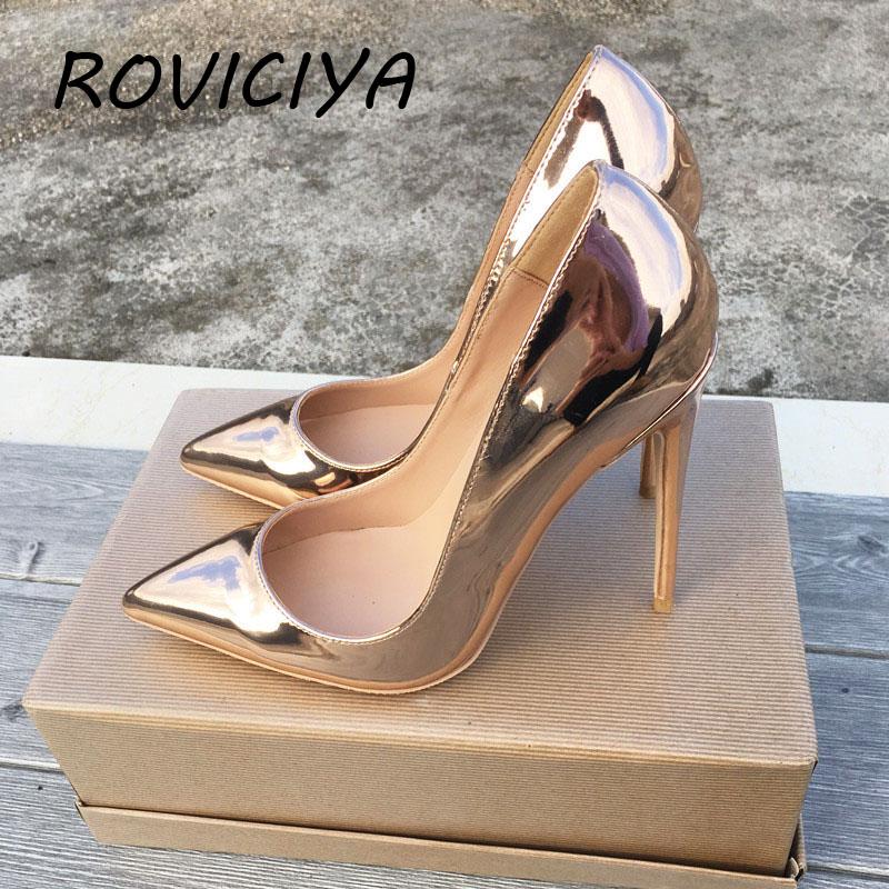 

Dress Shoes Metal Gold Brand Woman High Heels Ladies Pumps Women Sexy Wedding Stiletto Plus Size 33 34 QP029 ROVICIYA, 10cm