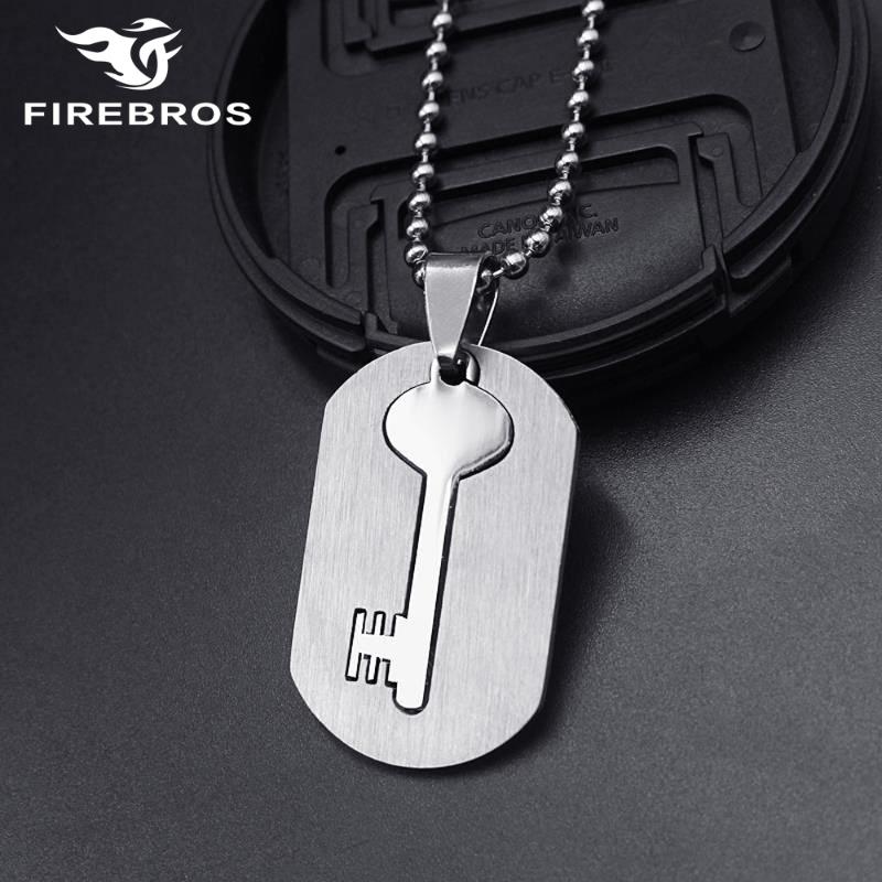 

Pendant Necklaces FIREBROS Free 20/24" Chain Silver Color Stainless Steel Dog Tag Key Necklace Men Women Jewelry Gift Drop