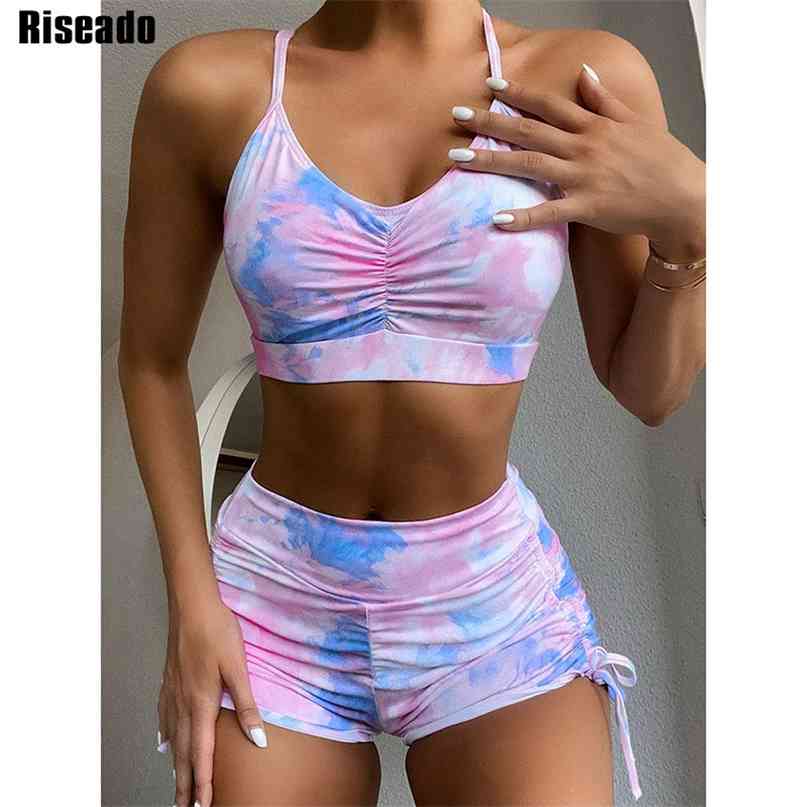 

Riseado Sexy Bikini Set Tie Dye High Waisted Swimsuits Push Up Swimwear Women Ruched Drawstring Bathing Suit Boyleg Summer 210615, B4120