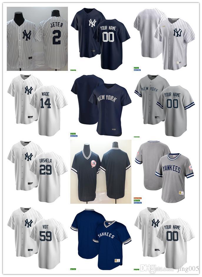 

Men Women Youth 2 Derek Jeter 29 Gio Urshela 59 Luke Voit 14 Tyler Wade White navy Custom Baseball Jersey Blank white gray navy, Blue;black