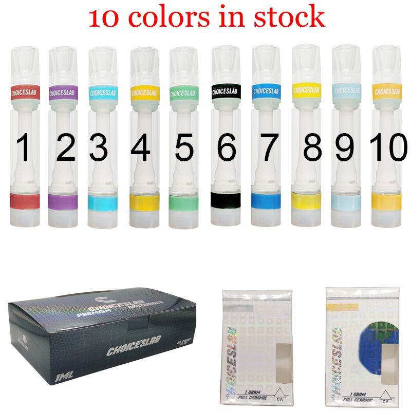 

Full Ceramic Choiceslab Cartridge 0.8ml 1.0ml Colorful Atomizer Empty Disposable Vape Pen 510 Thick Oil Cartridges Packaging Choices Allow Custom