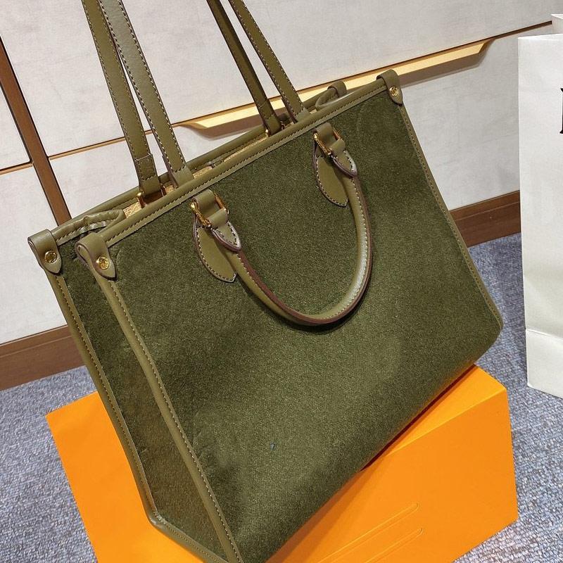 

Woolen Shopping Bag Handbags Tote Bag Fashion Plain L Letter Interior Zipper High-Capacity Hasp
