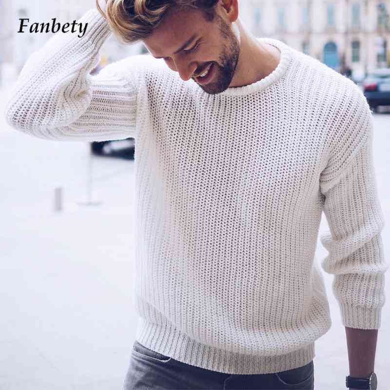 

men's round neck long sve plain sweater, basic fashion, leisure, autumn and winter, White;black