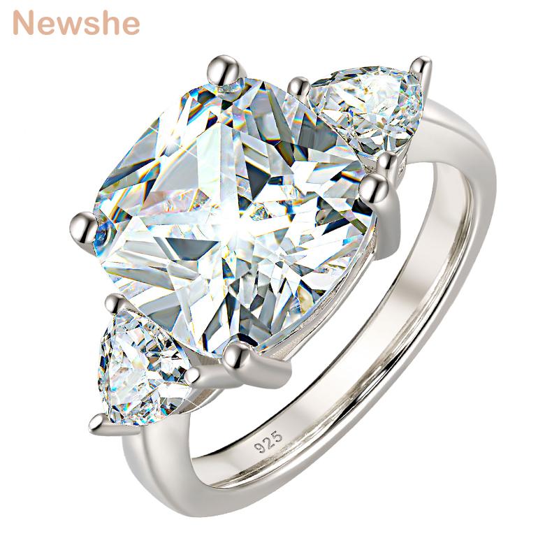 

Cluster Rings She Three-stones Cushion Triangle Cut Engagement Wedding Ring For Women 925 Silver Cubic Zircon Luxury Jewelry, Golden;silver