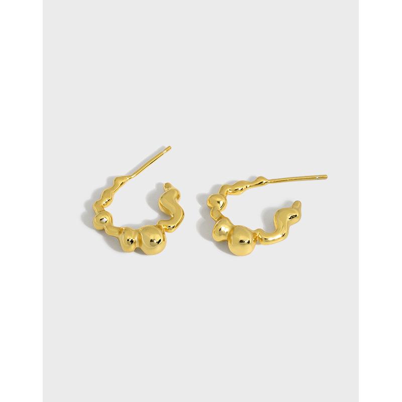 Stud Korean INS Niche Design Simple And Versatile Geometric Irregular Concave-convex Surface C S925 Sterling Silver Earrings-image-700144282