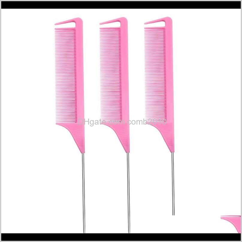 

220X30Mm Pink Fine-Tooth Anti-Static Rat Tail Comb Metal Pin Hair Styling Tool Hair Salon Beauty Use 4Kuhj M5Jq7