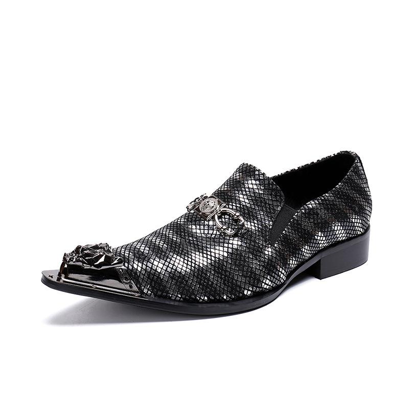 

Dress Shoes Fashion Men's Summer Casual Personality Metal Pointed Classic Retro Leather Striped Plaid, Black