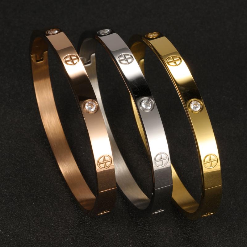 

Bangle Stainless Steel Bracelet Bangles For Women Crystal Luxury Jewelry Loves Cuff Fashion Accessories Rose Gold 6.2cm