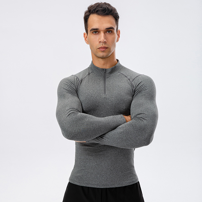 

2021 new dew yoga men's sports jacket men's running workout clothes warm training suit half zipper tight training suit hoodie lu-11517, Brown