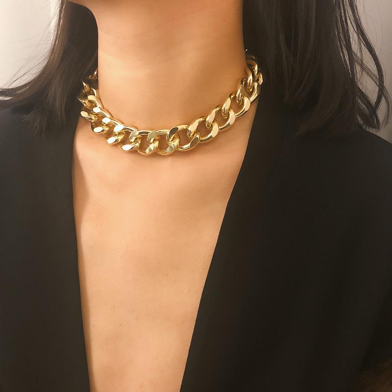 

Chains Punk Miami Cuban Choker Necklace Collar Statement Hip Hop Big Chunky Aluminum Gold Color Thick Chain Women Jewelry, Silver