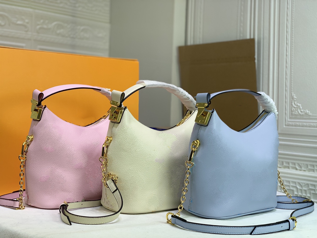

Marshmallow Barrel Shape Shoulder Bag Luxurys Designers Hobo Bags M45698 Women handbag Leather Box Packing, Blue