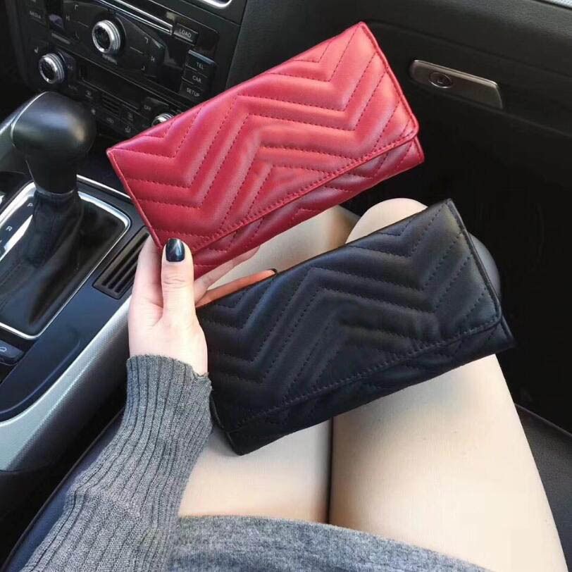 

NewWomen Wallet Marmont Famous Designer Pu Leather Fashion Single Zipper Ladies Long Purse, Red