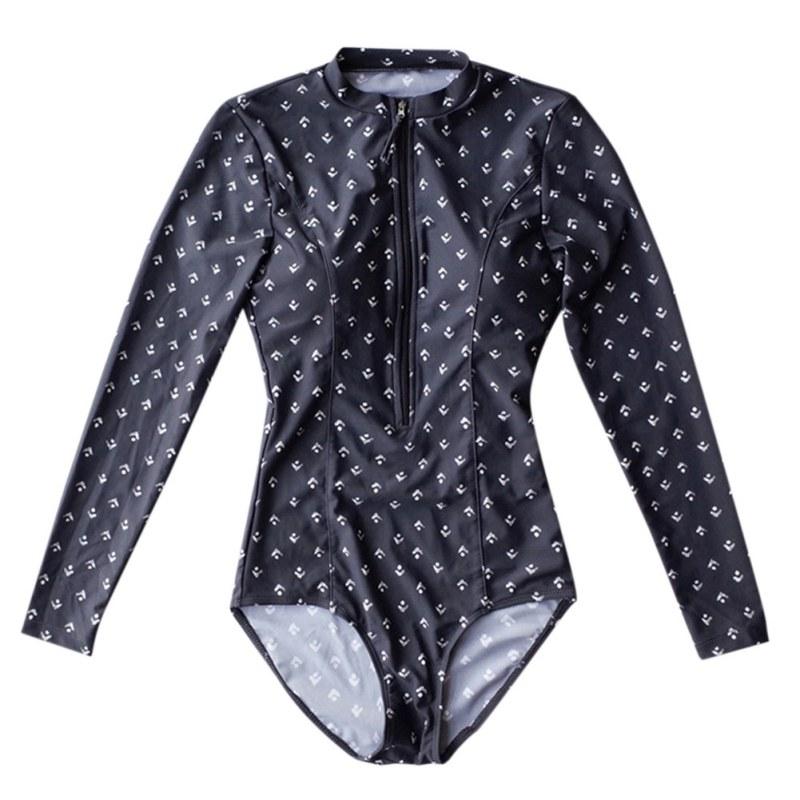

Women Sexy Print Tight-Fitting Long-Sleeved Zipper One-Piece Swimsuit Elastic Triangle Suits