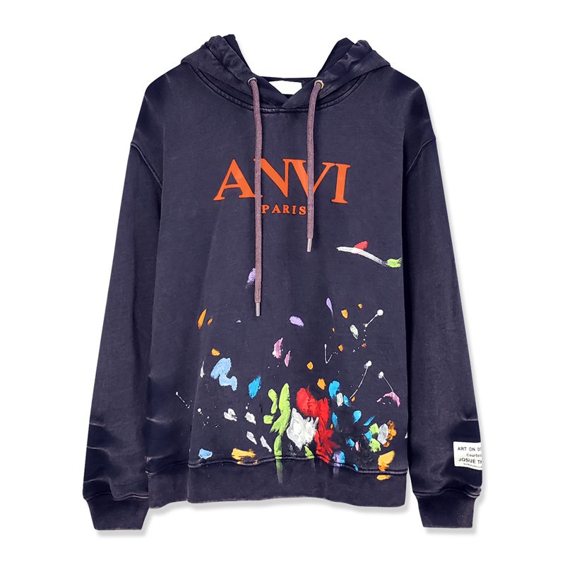 

Autumn Winter Paris Artist Painted Wash Effect Collaborate Hoodie Skateboard craftwork Unisex streetwear Hooded Sweatshirt, Purple hoodie