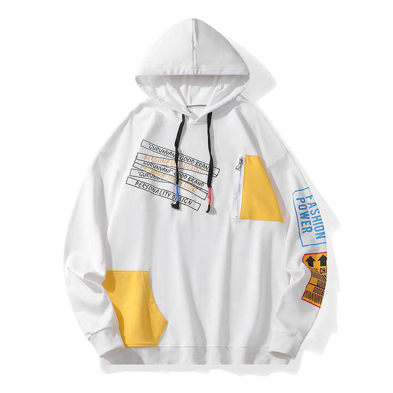 

Spring 2022 new casual hip hop street fashion men's sweater Hooded Sweater men's round neck long sleeve no liner, White