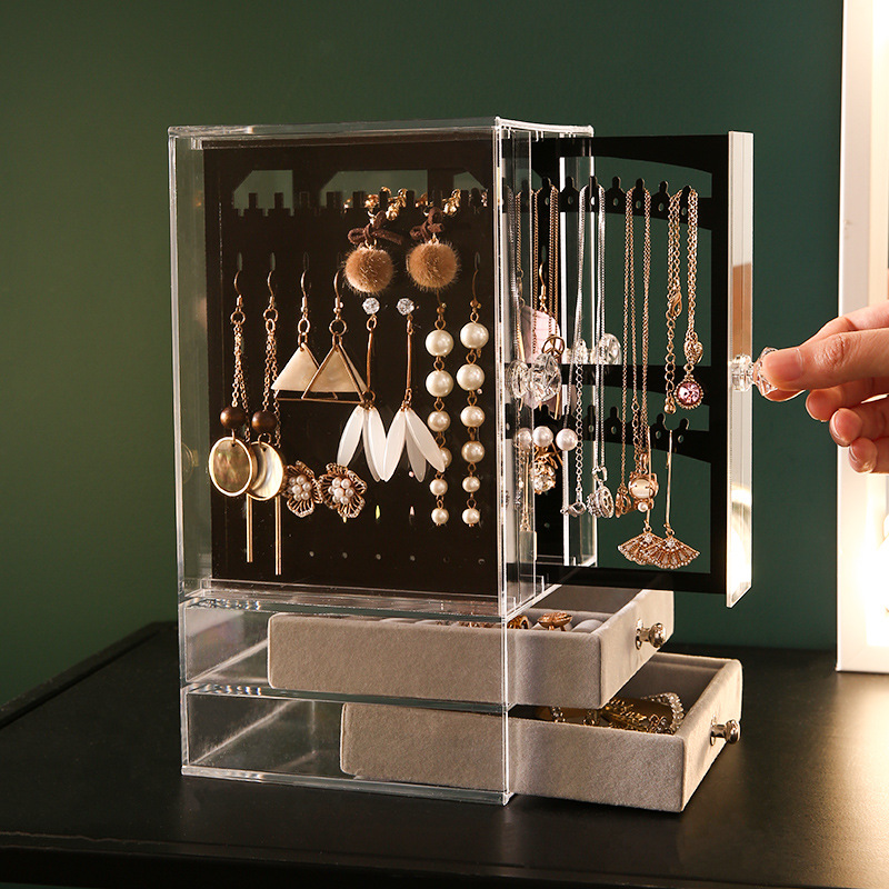 

Transparent Acryic Jewery Storage Box Case Jewery Organizer For Womens Neckace Ring Dispay Stand Dresser Dustproof Rack