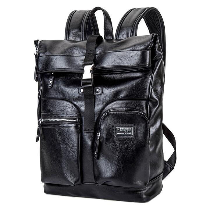 

Wholesale brand men handbag high quality leather mens backpack multi-functional compartment computer bag outdoor travel leisure leathers backp, Black