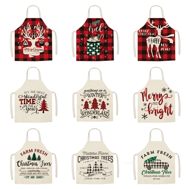 

Christmas Apron linen home kitchen sleeveless smock parent-child party decorative apron T2I52806